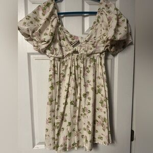 Anthropology Aakaa Cream and Green Floral Dress